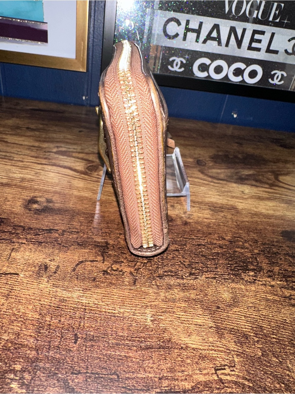 COACH Zoe Vintage Metallic Legacy Bronze Leather Zip Wallet with Buckle Detail - Picture 3 of 12